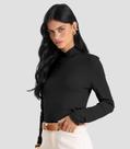 Blusa Feminina Gola Alta Cruzada Canelada Dianna Preto
