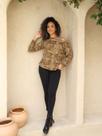 Blusa Feminina Gola Canoa Manga Longa Estampada Animal Print Onça