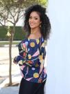 Blusa Feminina Gola Canoa Manga Longa Estampada Atemporal