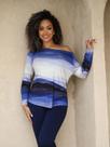 Blusa Feminina Gola Canoa Manga Longa Estampada Degrade Listras