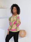 Blusa Feminina Gola Canoa Manga Longa Estampada Formas Abstratas