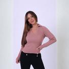 Blusa Feminina Gola Polo Lisa Canelada Manga Longa Tricot Ajustada Elegante