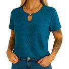 Blusa Feminina Gola Redonda Manga Curta Tecido Laise