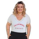 Blusa Feminina Gola V e Estampa Bordado a Maquina Califórnia Plus Size Blusa Feminina Gola V e Estampa Bordado a Maquina Califórnia Plus Size