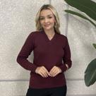 Blusa Feminina Gola V Tricot Lã Inverno Com Elastano Basica