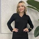 Blusa Feminina Gola V Tricot Lã Inverno Com Elastano Basica