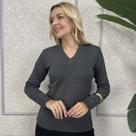 Blusa Feminina Gola V Tricot Lã Inverno Com Elastano Basica