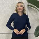 Blusa Feminina Gola V Tricot Lã Inverno Com Elastano Basica