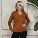 Blusa Feminina Gola V Tricot Lã Inverno Com Elastano Basica