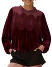 Blusa feminina Gozoloma de manga comprida com acabamento em veludo e renda Blusa feminina Gozoloma de manga comprida com acabamento em veludo e renda
