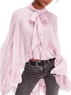 Blusa feminina GQBiaoji com babados em chiffon transparente rosa tamanho L Blusa feminina GQBiaoji com babados em chiffon transparente rosa tamanho L