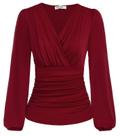 Blusa feminina Grace Karin com decote em V e manga comprida, vinho tinto S