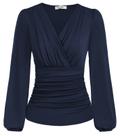 Blusa feminina Grace Karin de manga comprida com decote em V azul marinho L Blusa feminina Grace Karin de manga comprida com decote em V azul marinho L