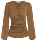 Blusa feminina GRACE KARIN de manga comprida com decote em V cáqui L