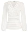 Blusa feminina Grace Karin, manga comprida, decote em V, branca, GG Blusa feminina Grace Karin, manga comprida, decote em V, branca, GG