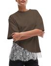 Blusa feminina GTLIAE, renda, patchwork, manga curta, café