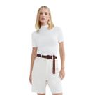 Blusa Feminina Hering Gola Alta Em Malha Canelada Bege