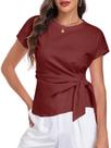 Blusa feminina HOTIAN, camisetas de manga curta, gravata, cintura, bordô Blusa feminina HOTIAN, camisetas de manga curta, gravata, cintura, bordô