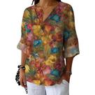 Blusa feminina HOTYD, boho, floral, decote em V, manga comprida, GG