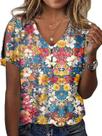 Blusa feminina HOTYD com estampa floral boho com decote em V e manga curta
