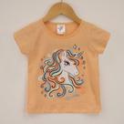 Blusa Feminina Infantil Manga Curta Laranja Estampa Unicórnio