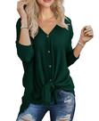 Blusa feminina IWOLLENCE, solta Henley, verde escuro, tamanho M Blusa feminina IWOLLENCE, solta Henley, verde escuro, tamanho M