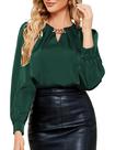 Blusa feminina JASAMBAC de cetim de manga comprida verde escuro XL