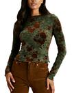 Blusa feminina KGGT Velvet Burnout Slim Fit, manga comprida, verde Blusa feminina KGGT Velvet Burnout Slim Fit, manga comprida, verde