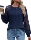 Blusa feminina Kistore, manga comprida, gola redonda, azul marinho, XXL