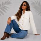 Blusa Feminina Lã Batida Elegante Botões Jaqueta Curta Jaquetinha Casaco Moderna Modinha Quentinha Outono Inverno Look -
