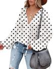 Blusa feminina LAMISSCHE com decote em V profundo de bolinhas e manga comprida