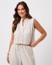 Blusa Feminina Linho Regata com Detalhe no Ombro e Botões