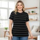 Blusa Feminina Listrada Básica Modal Canelada Viscose Tendência Verão Blusa Feminina Listrada Básica Modal Canelada Viscose Tendência Verão