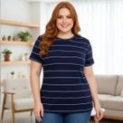 Blusa Feminina Listrada Básica Modal Canelada Viscose Tendência Verão