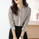 Blusa Feminina Listrada com Gola Redonda - Manga Comprida - Estilo Vintage Casual