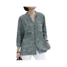 Blusa Feminina Listrada Vintage ZANZEA, Verão, Manga 34, Decote Em V, Com Botões, Camisa Túnica