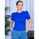 Blusa Feminina Manga Bufante Princesa Malha Canelada