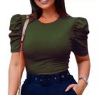 Blusa Feminina Manga Bufante Princesa Malha Canelada