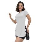 Blusa Feminina Manga Curta Blusinha Canelada Botões Comprida
