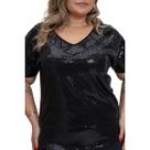 Blusa Feminina Manga Curta Frente Em Paetê Plus Size Moda Evangélica Festa