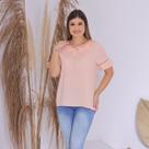 Blusa Feminina Manga Curta Lisa Detalhes em Renda Viscose Premium Rosa Bebe