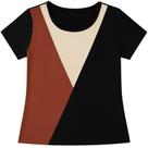 Blusa Feminina Manga Curta Marrom com Bege e Caramelo Tecido Leve e Fresco Tamanho Único Confort