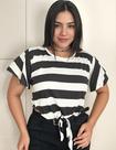 Blusa Feminina Manga Flare Listrada Amarra Na Frente Nozinho