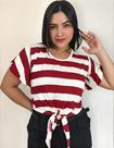 Blusa Feminina Manga Flare Listrada Amarra Na Frente Nozinho