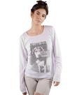 Blusa Feminina Manga Longa Canelada Branca - Estampa Cão ANIMI