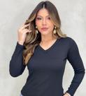 Blusa Feminina Manga Longa Canelada Gola V Blusa Feminina Manga Longa Canelada Gola V