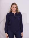 Blusa Feminina Manga Longa Decote U com Amarração e Detalhes em Renda Premium