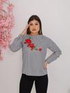 Blusa Feminina Manga Longa em Tricoline com Bordado em Flor Tecido Premium Blusa Feminina Manga Longa em Tricoline com Bordado em Flor Tecido Premium