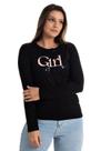 Blusa Feminina Manga Longa em Visco com Aplique "Girl Power"