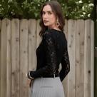 Blusa Feminina Manga Longa Justa De Renda Flor De Lis